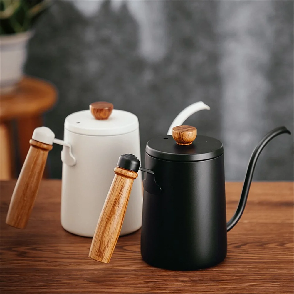 

600ml manual pote de café com punho madeira aço inoxidável boca longa mão cafeteira dripper utensílios cozinha suprimentos