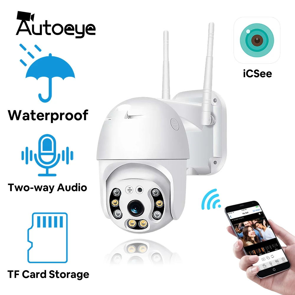 Autoeye 5MP/1080P WiFi PTZ Камера двумя фонарями водонепроницаемый Беспроводной IP