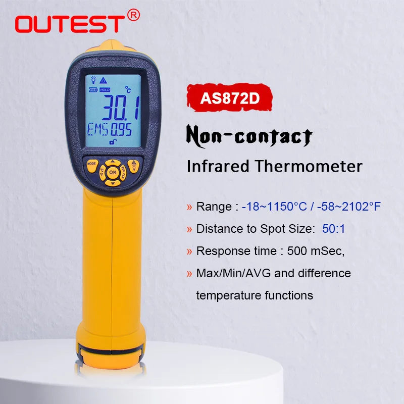 OUTEST Non-contact IR Infrared Thermometer Digital LCD Laser Pyrometer Surface Temperature Meter Imager -18C~1150C(-58F~2102F)
OUTEST Non-contact IR Infrared Thermometer Digital LCD Laser Pyrometer Surface Temperature Meter Imager -18C~1150C(-58F~2102F)