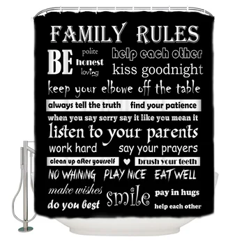 Family Rules Text Black Shower Curtain Waterproof and Mildewproof Polyester Fabric Bath Curtain Design
Family Rules Text Black Shower Curtain Waterproof and Mildewproof Polyester Fabric Bath Curtain Design