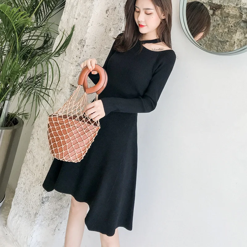 2019 New Autumn Winter Woman Elegant Slim Sweater Knitting Dress Black Casual Solid A-line Halter OL Party Dress Vestidos
2019 New Autumn Winter Woman Elegant Slim Sweater Knitting Dress Black Casual Solid A-line Halter OL Party Dress Vestidos