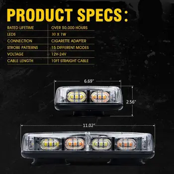 30W White/Amber 30 LED Emergency Warning Flash Roof Top LED Strobe Light Bar 
30W White/Amber 30 LED Emergency Warning Flash Roof Top LED Strobe Light Bar