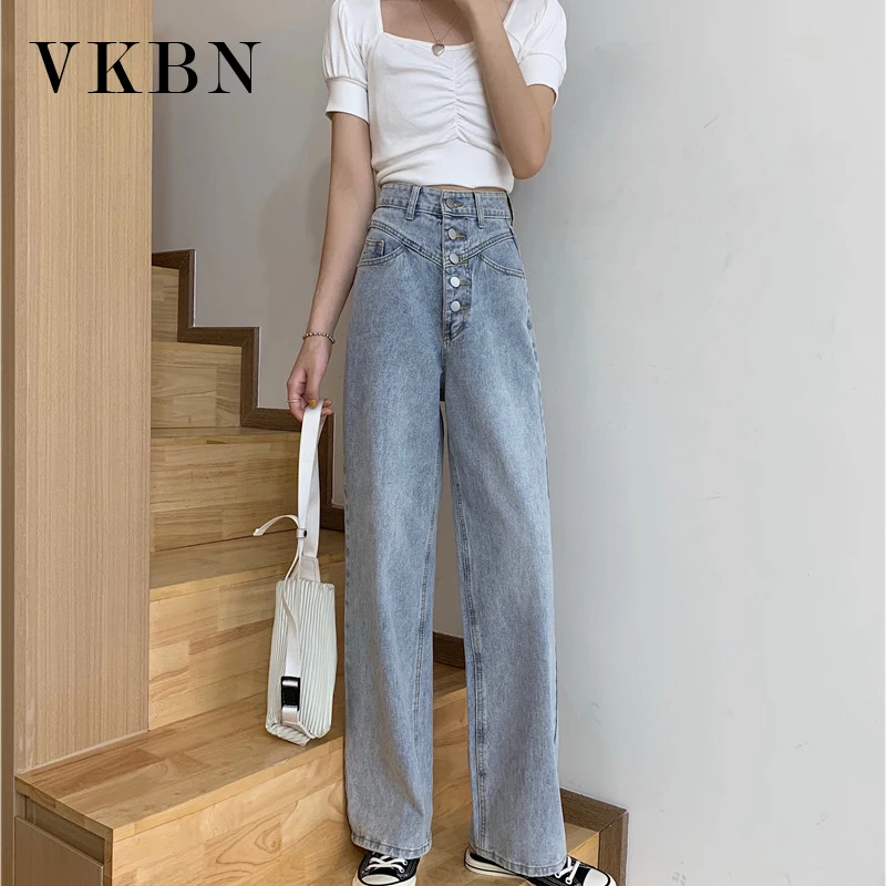 

WQJGR Spring Autumn 2020 Elastic High Waisted Jeans Women Flare Pants Women Full Length Mom Jeans Blue and Black