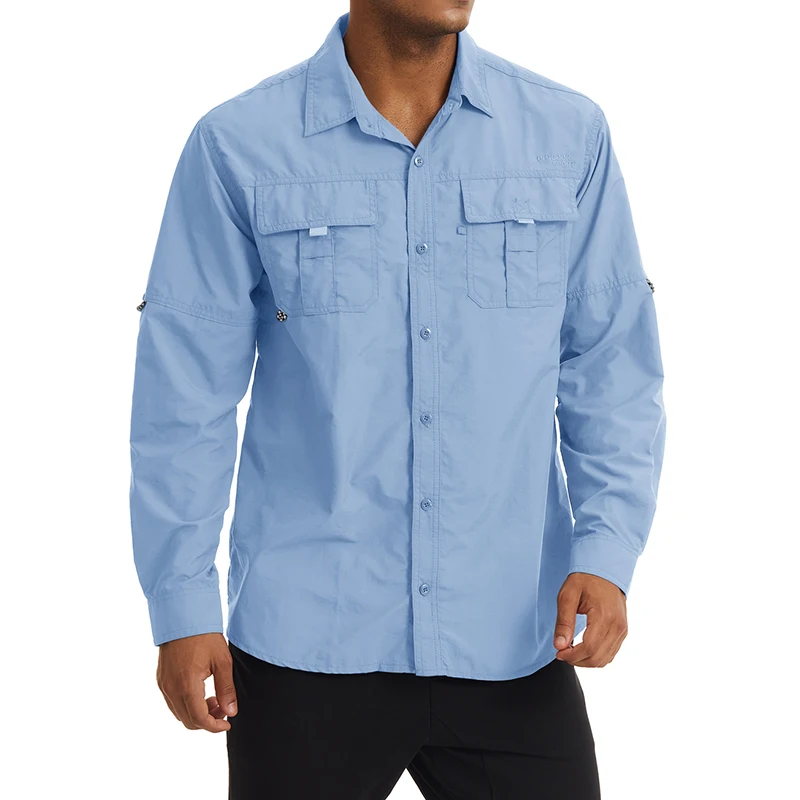 TACVASEN Summer Quick Dry Work Shirts Men Lightweight Military Tactical Shirts Roll Up Multi-Pockets Combat Performance Shirts