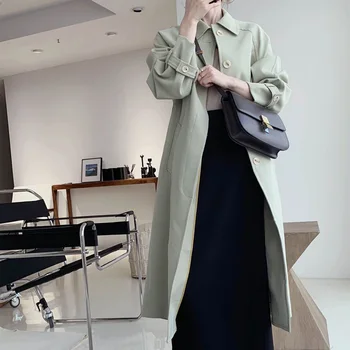 Autumn and winter women's windbreaker casual solid color lapel long-sleeved single-breasted belt decorative windbreaker 
Autumn and winter women's windbreaker casual solid color lapel long-sleeved single-breasted belt decorative windbreaker