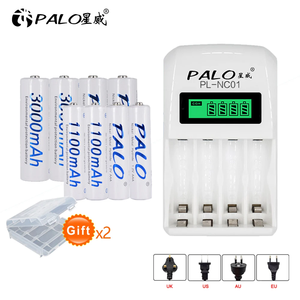 4pcs 3000mAh AA + 4pcs AAA 1100mAh rechargeable battery + 4 slots LCD display smart fast charger for NI-MH nimh ni mh AA / AAA
4pcs 3000mAh AA + 4pcs AAA 1100mAh rechargeable battery + 4 slots LCD display smart fast charger for NI-MH nimh ni mh AA / AAA
