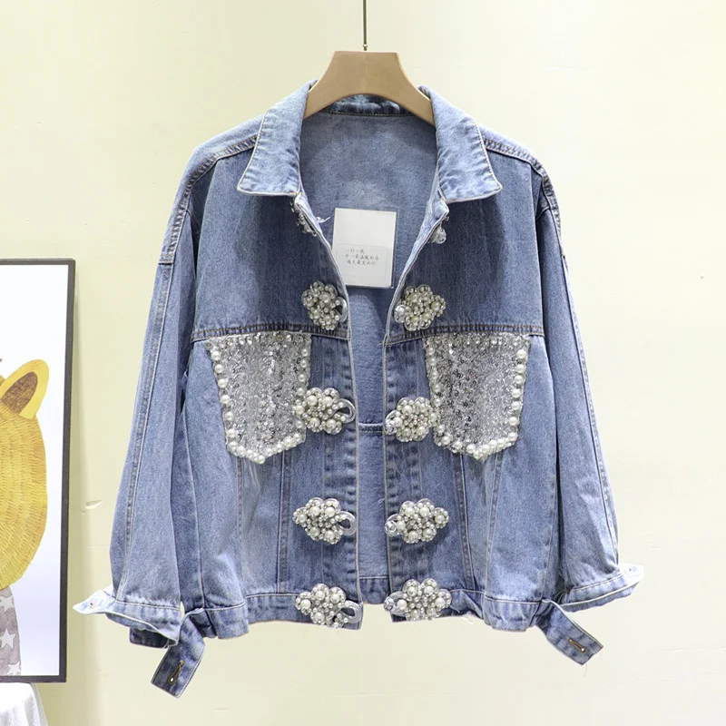 Spring 2023 Vintage Patch Diamond Sequin Pocket Blue Denim Jacket Women Loose Long sleeve Casual Jeans Jackets Vetement Femme
Spring 2023 Vintage Patch Diamond Sequin Pocket Blue Denim Jacket Women Loose Long sleeve Casual Jeans Jackets Vetement Femme