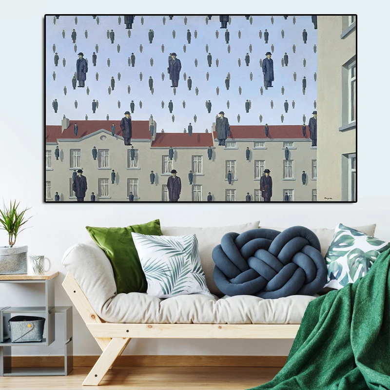 JQHYART Rene Magritte Golconda 1953 холст искусство Масляная живопись Модер украшение для дома