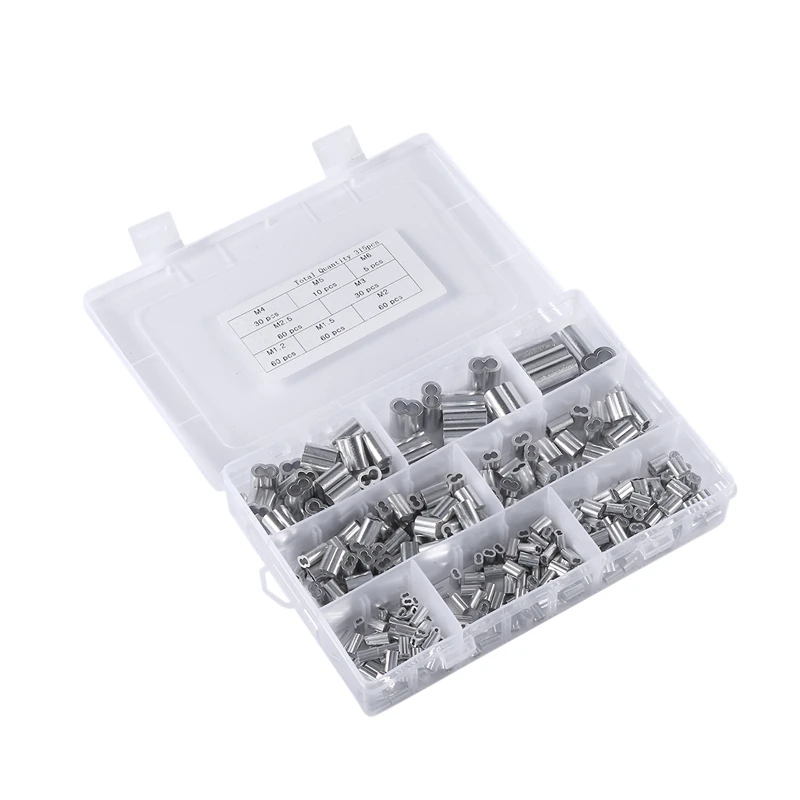 315Pcs 8 Sizes Aluminum Crimping Loop Sleeve Metric Assortment Kit for Wire Rope Cable Rigging
315Pcs 8 Sizes Aluminum Crimping Loop Sleeve Metric Assortment Kit for Wire Rope Cable Rigging