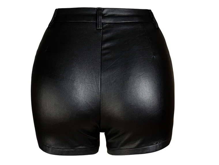 Женские осенние шорты из искусственной кожи мотоциклетные и байкерские черные