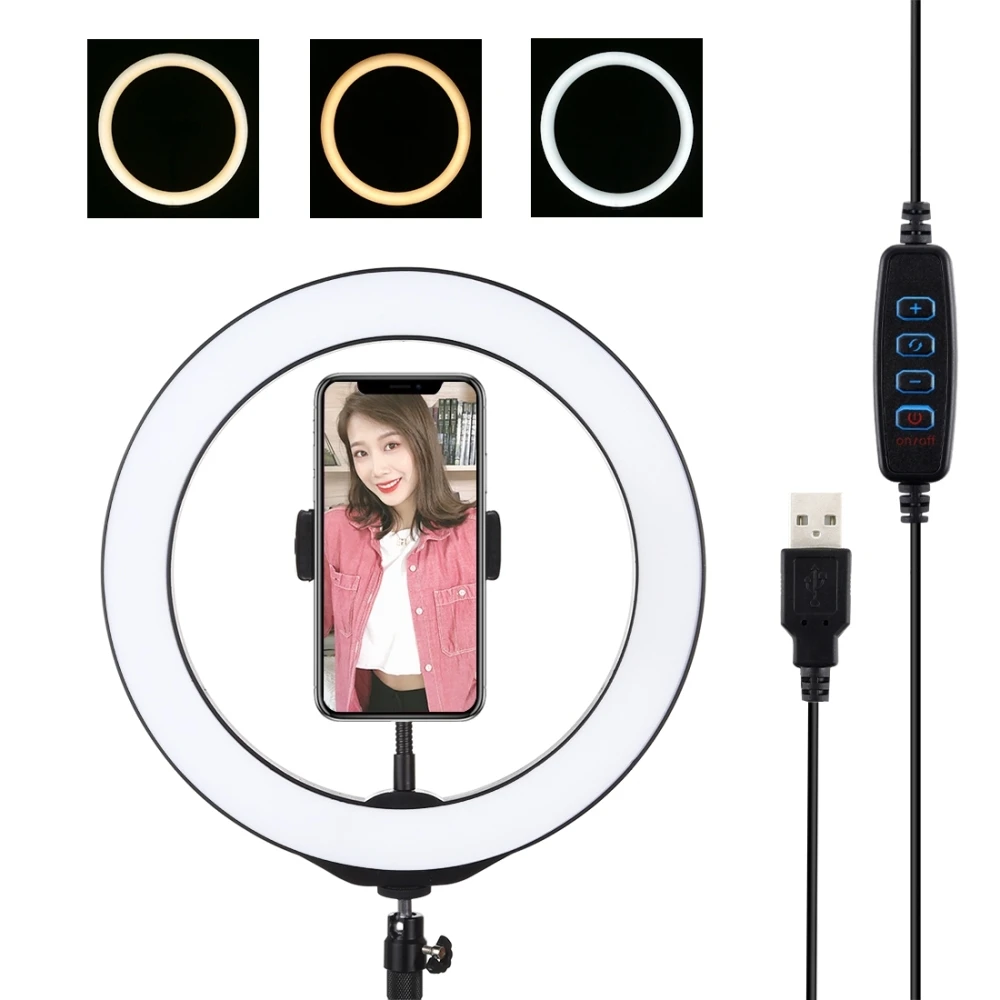 

PULUZ 10.2 inch 26cm LED Selfie Ring Light Video Camera Phone Lamp with Cold Shoe Tripod Ball Head for Live YouTube Fill Light