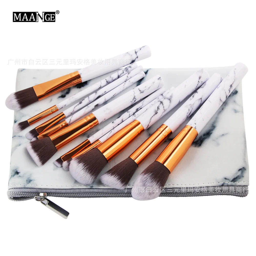 

Cross-border Hot MAANGE 10 Marble Cosmetic Brushes with Brush Bag Cosmetic Tool Manufacturers Direct Sales