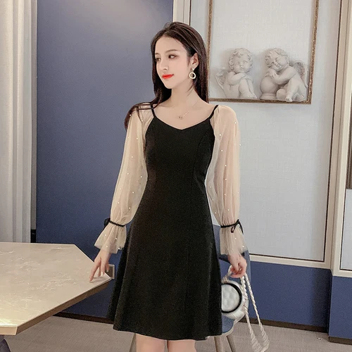 Vintage Black Dress Women Fall 2019 Elegant Pearl Beading See Through Mesh Patchwork V Neck Long Sleeve A Line Mini Dress D489
Vintage Black Dress Women Fall 2019 Elegant Pearl Beading See Through Mesh Patchwork V Neck Long Sleeve A Line Mini Dress D489
