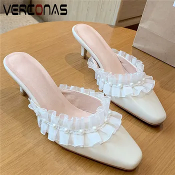 VERCONAS Women Genuine Leather Mules Pearl Slippers High Heeled Pointed Toe Basic Shoes Summer Concise Sandals Shoes Woman
VERCONAS Women Genuine Leather Mules Pearl Slippers High Heeled Pointed Toe Basic Shoes Summer Concise Sandals Shoes Woman