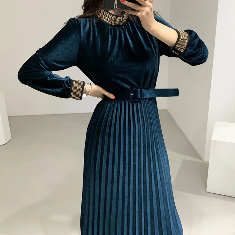 Velvet Dress Pleated a Line Long Sleeve Midi Black Elegant Party Spring Office Korean Vestido De Festa Blue Robe Soiree Women
Velvet Dress Pleated a Line Long Sleeve Midi Black Elegant Party Spring Office Korean Vestido De Festa Blue Robe Soiree Women