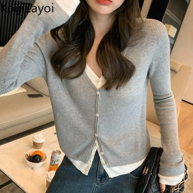 

Koijizayoi Slim Women Solid Cardigan Knitted Spring Autumn Single Breasted Kardigan 2022 New Arrivals Cardigans Chic Korean Tops