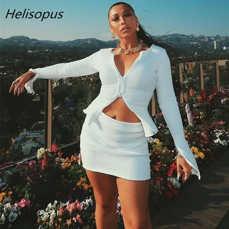 Helisopus New Slim Tops and Skirts Knitted 2 Pieces Set Zipper V-neck Long Sleeve Shirt + Skirt White Women Matching Set
Helisopus New Slim Tops and Skirts Knitted 2 Pieces Set Zipper V-neck Long Sleeve Shirt + Skirt White Women Matching Set