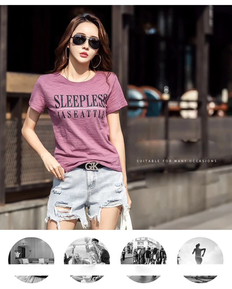 New 95% Cotton letter Women T-shirt Summer Short Sleeve Round Neck Harajuku Printing Tee Women Casual Fashion Female Tops