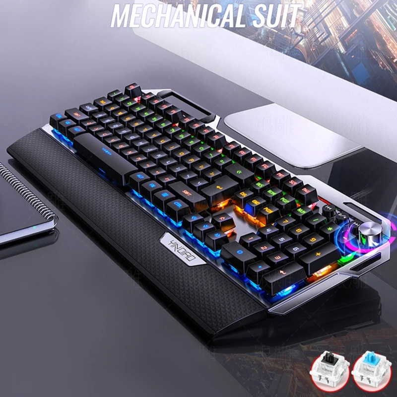 104Keys USB 7 Color RGB Aluminum Alloy Esports Gaming Keyboard with Mobile Phone Stand Volume Adjustment Knob
104Keys USB 7 Color RGB Aluminum Alloy Esports Gaming Keyboard with Mobile Phone Stand Volume Adjustment Knob