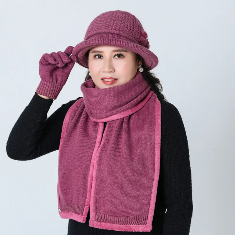 Autumn Winter Rabbit Fur Mother gloves Hat Beanie Scarf Set Female Winter Knitted Hats Middle Age Lady Fashion Warm Basin Cap
Autumn Winter Rabbit Fur Mother gloves Hat Beanie Scarf Set Female Winter Knitted Hats Middle Age Lady Fashion Warm Basin Cap