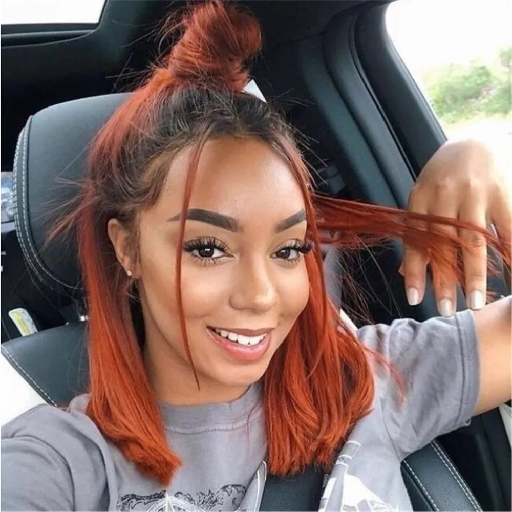 China supplier Ginger Orange Human Hair Full Lace Wigs with Baby Hair Brazilian Remy Straight Ombre Hair Glueless Wigs