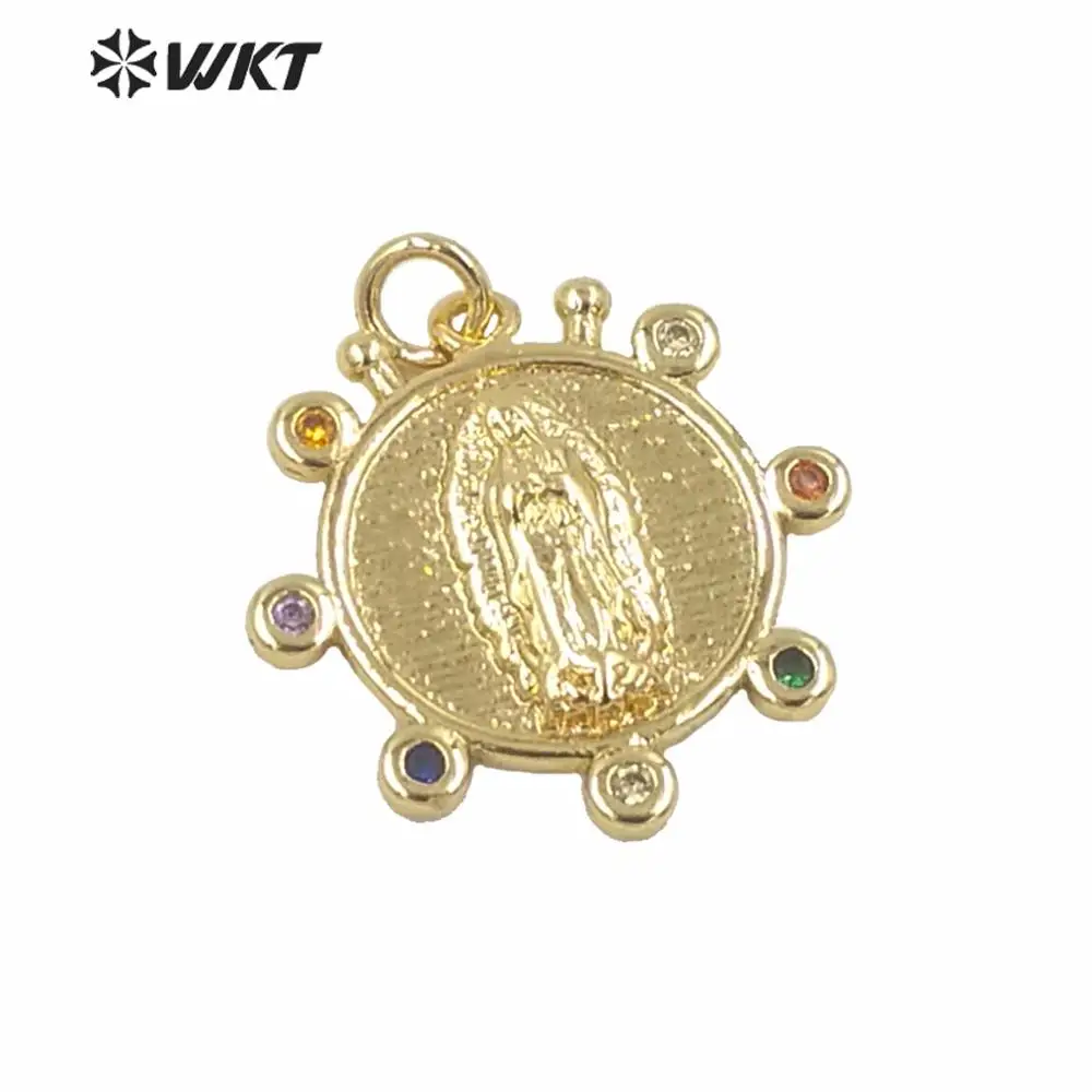 MP148 WKT Round Pendant Metal Holy Mary Jewelry Pendant Colorful CZ Full Gold Plated Mother Of Gold Religious Brass Pendant
MP148 WKT Round Pendant Metal Holy Mary Jewelry Pendant Colorful CZ Full Gold Plated Mother Of Gold Religious Brass Pendant