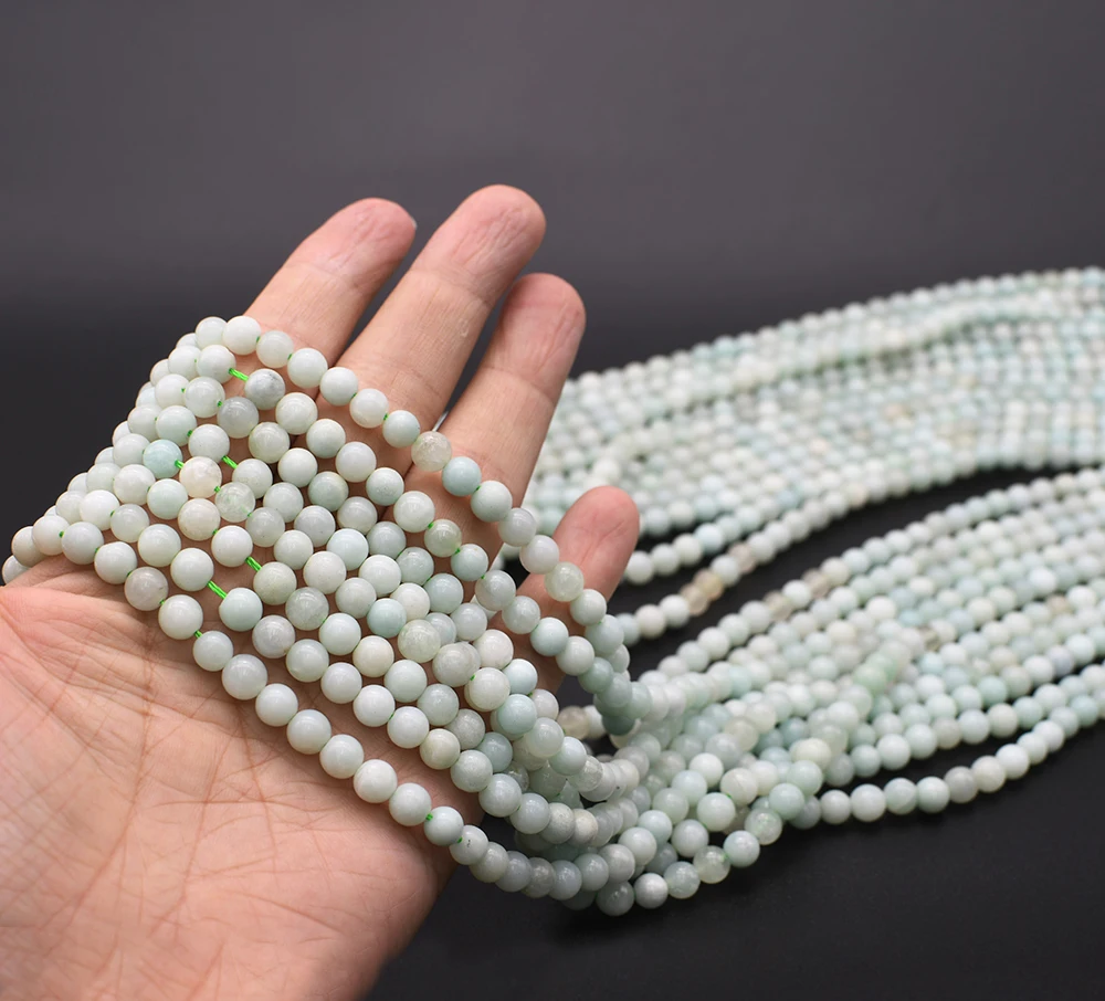 

2 strands 6-8mm AA Natural Smooth Jadeite Round Stone Beads For DIY necklace bracelet jewelry make 15 "free delivery