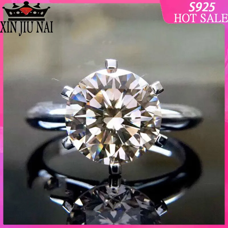 

925sterling silver Crown six claw single diamond one carat women's very simple ring live selling Red Riding silver 925 ring mens