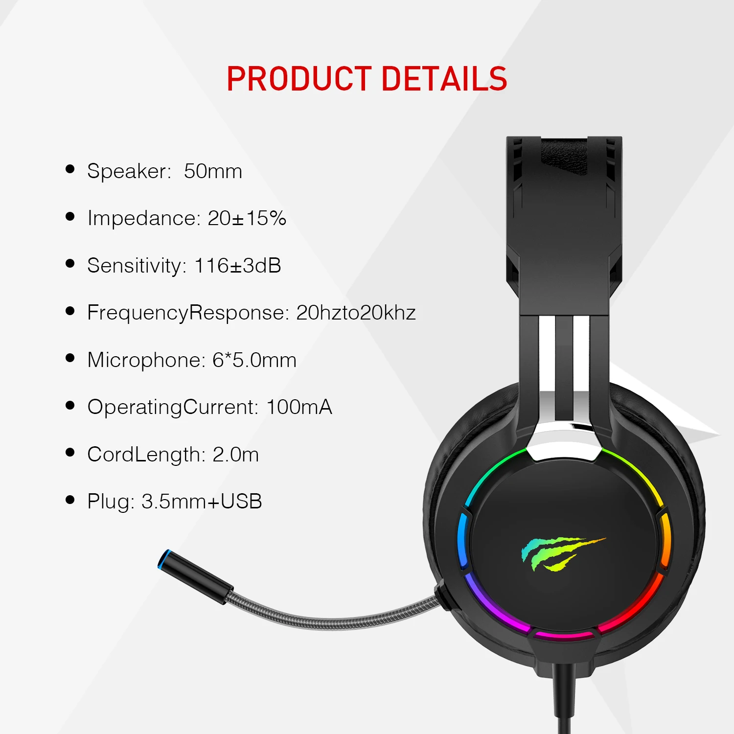 Havit Professional Gaming Headset Wired RGB Light HD Microphone & Surround Sound Headphone for PS4,PC,Xbox Game 3.5MM + USB Havit Professional Gaming Headset Wired RGB Light HD Microphone & Surround Sound Headphone for PS4,PC,Xbox Game 3.5MM + USB