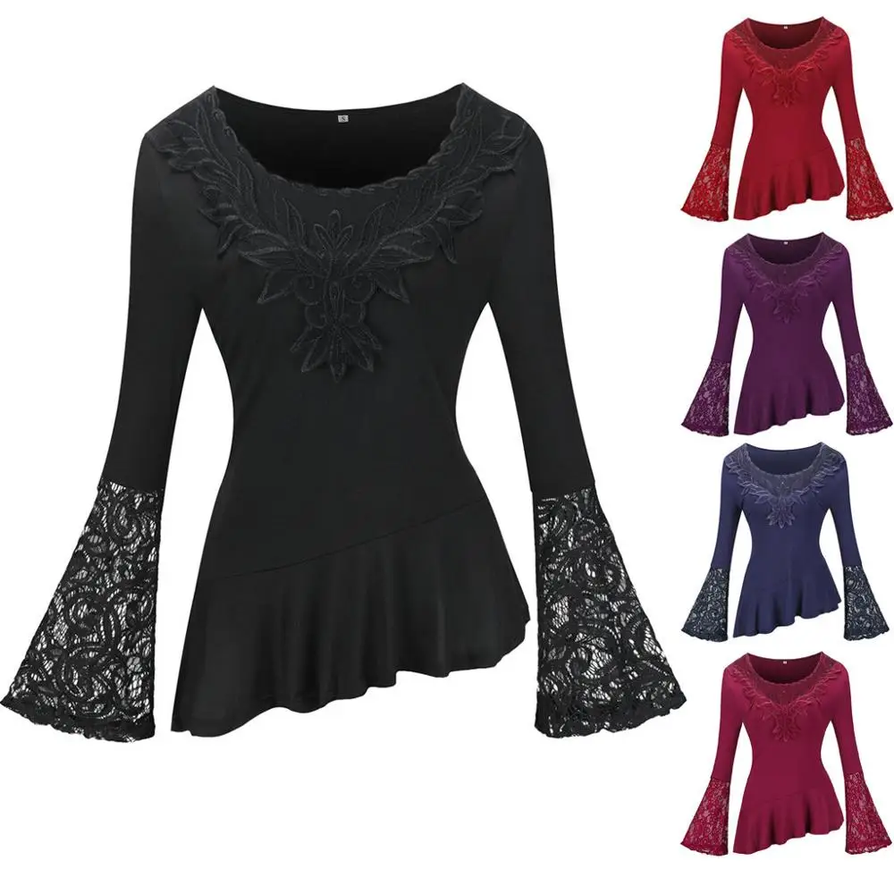Autumn Tops Women Plus Size T-Shirt 5XL O-Neck Lace Patchwork Hollow Out Flare Sleeve Tops Fall Long Sleeve Shirts camisas A20
Autumn Tops Women Plus Size T-Shirt 5XL O-Neck Lace Patchwork Hollow Out Flare Sleeve Tops Fall Long Sleeve Shirts camisas A20