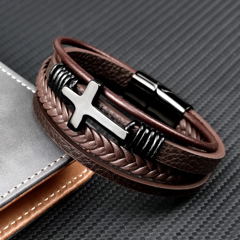 Charm Stainless Steel Leather Cross Brown/black Bracelet Men Hiphop Jewelry Magnetic Clasp Mutilayer Male Cuff Wrap Bangle Gift
Charm Stainless Steel Leather Cross Brown/black Bracelet Men Hiphop Jewelry Magnetic Clasp Mutilayer Male Cuff Wrap Bangle Gift