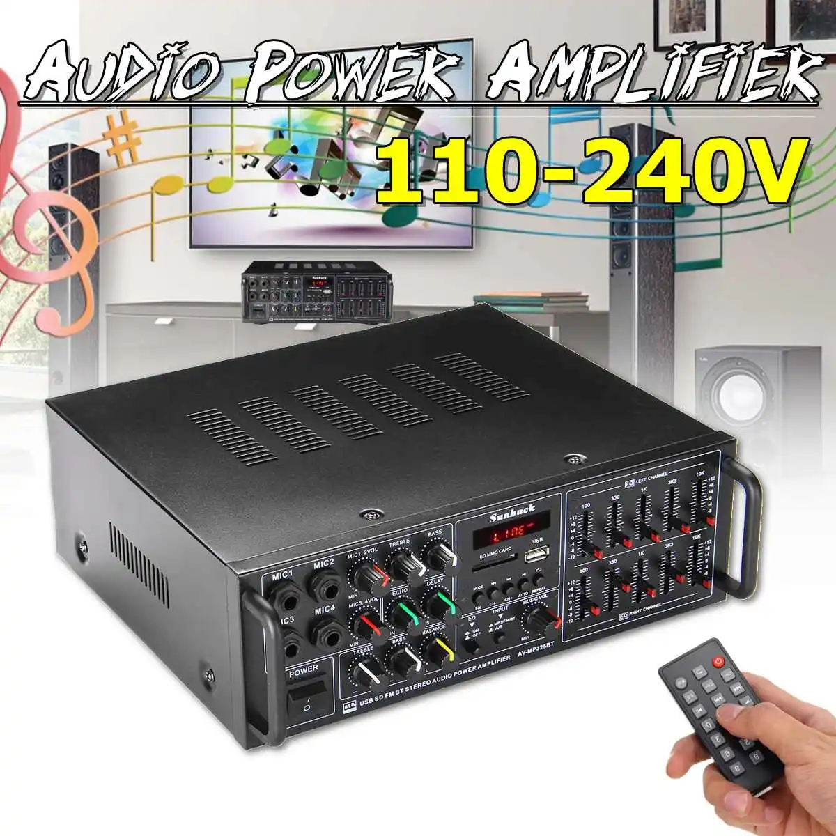 110V to 220V 2000W 2.0 Channel Audio Amplifier Stereo 325BT AV Amp Speaker Support 4 Microphone Reverb Equilibrium
110V to 220V 2000W 2.0 Channel Audio Amplifier Stereo 325BT AV Amp Speaker Support 4 Microphone Reverb Equilibrium