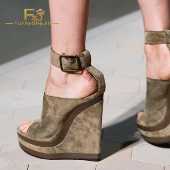 FSJ Dark Khaki Suede Platform Sandals Women's Wedge Shoes Ankle Buckle Strap Open Toe Women Shoes Super High Heels Big Size 16
FSJ Dark Khaki Suede Platform Sandals Women's Wedge Shoes Ankle Buckle Strap Open Toe Women Shoes Super High Heels Big Size 16