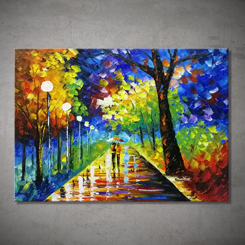 

100% Handmade Handpainted Abstract Modern Night Street Lover Oil Paintings On Canvas,Wall Picture For Living Room Home Decor Art