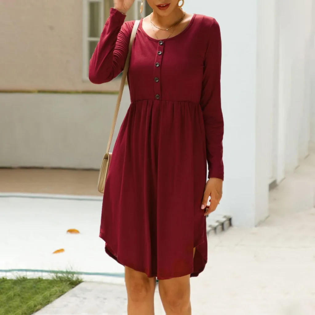 2019 Plus Size Women's Dress Autumn Solid Color Long Sleeve O Neck Button Fold Knee Length Dresses DouDouLu Vestidos de festa
2019 Plus Size Women's Dress Autumn Solid Color Long Sleeve O Neck Button Fold Knee Length Dresses DouDouLu Vestidos de festa