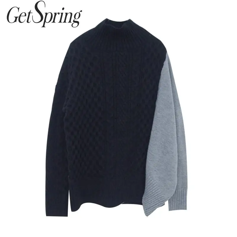 GETSPRING Women Sweater Turtleneck Gray Black Color Matching Pullovers Sweaters Women Irregular All Match Autumn Sweaters 2019
GETSPRING Women Sweater Turtleneck Gray Black Color Matching Pullovers Sweaters Women Irregular All Match Autumn Sweaters 2019