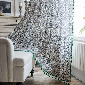 Vintage Curtains Window Treatments Blue White Green Tassel Fabrics Pastoral-style Sparkle Cortinas Porch Decor 
Vintage Curtains Window Treatments Blue White Green Tassel Fabrics Pastoral-style Sparkle Cortinas Porch Decor