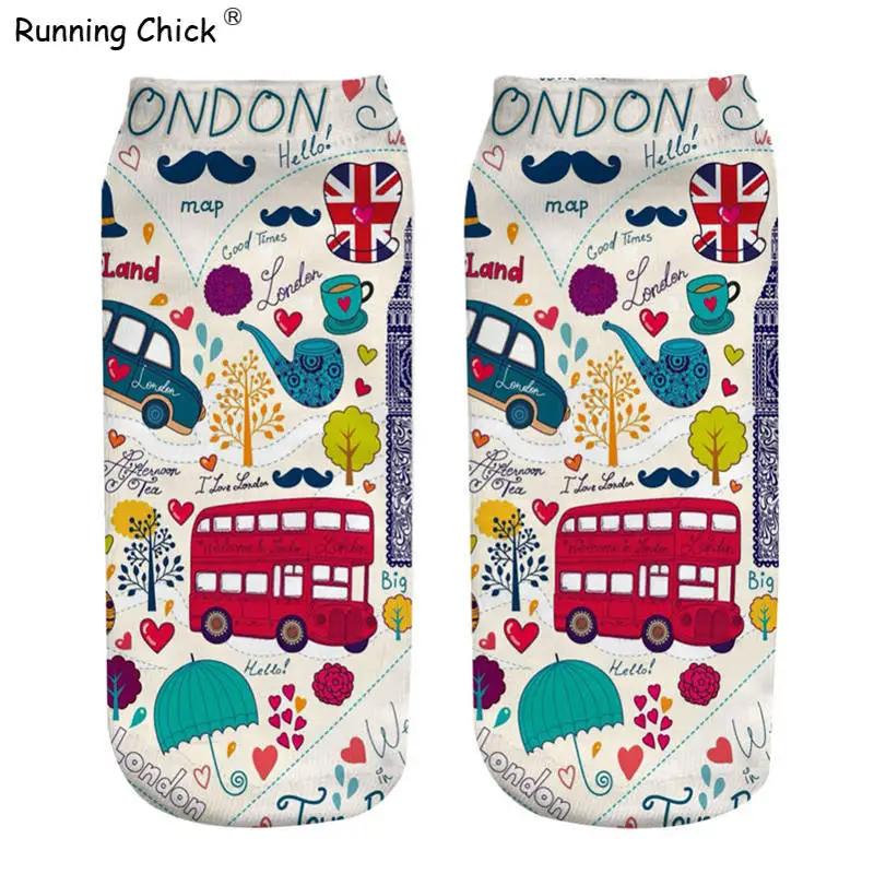 

Running Chick Digital Photo Printed Ankle Socks New CHICK I Love London Running 2018 Women Cn(origin) STANDARD Polyester,cotton