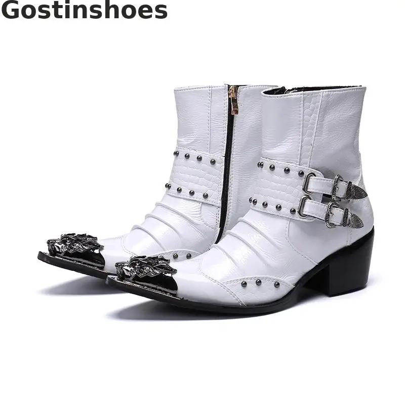 White Men Boots Genuine Leather Pleated Buckle Straps Men Short Boots Pointed Cap Toe Fashion Casual Boots Side Zip Set Foot
White Men Boots Genuine Leather Pleated Buckle Straps Men Short Boots Pointed Cap Toe Fashion Casual Boots Side Zip Set Foot