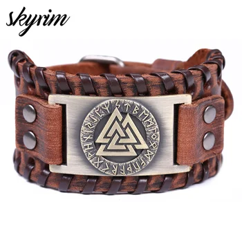 Skyrim Viking Valknut 24 Nordic Runes Wide Leather Bracelet Amulet Adjustable Vintage Slavic Norway Men Jewelry Wristband Bangle
Skyrim Viking Valknut 24 Nordic Runes Wide Leather Bracelet Amulet Adjustable Vintage Slavic Norway Men Jewelry Wristband Bangle