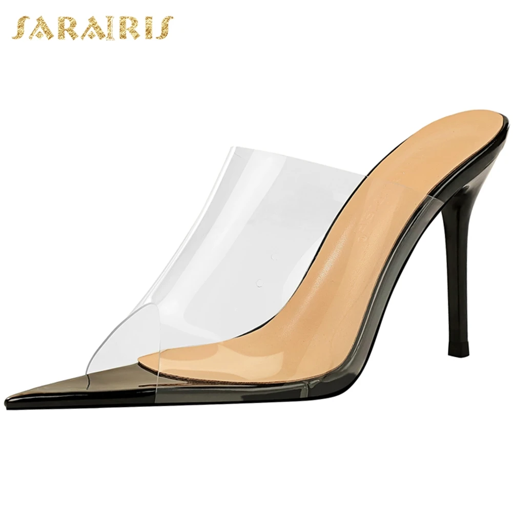 Sarairis On Sale Sexy Bigtree Thin High Heels Transparent PVC Women Sandal Summer Shoes Woman Mules Slippers