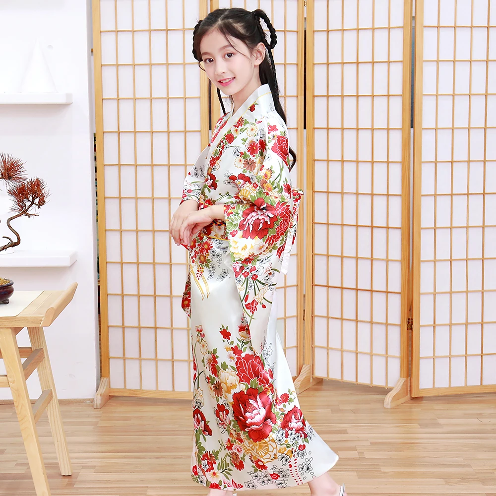 Elegant White Long Children Girls Japanese Kimono Bathrobe Gown Exquisite Print Flower Performance Clothing Yukata With Obitage
Elegant White Long Children Girls Japanese Kimono Bathrobe Gown Exquisite Print Flower Performance Clothing Yukata With Obitage
