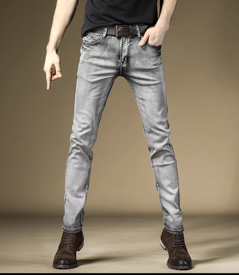 Vintage Jeans Men's Slim Fit Straight Pants Streetwear Gray Stretch Denim Trousers Vintage Jeans Men's Slim Fit Straight Pants Streetwear Gray Stretch Denim Trousers