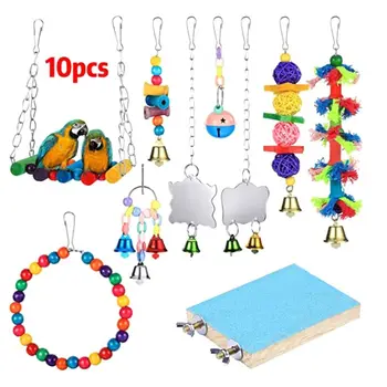 10Pcs Bird Swing Chewing Toys with Bells Hanging Parrots Perches Mirrors Hammock
10Pcs Bird Swing Chewing Toys with Bells Hanging Parrots Perches Mirrors Hammock