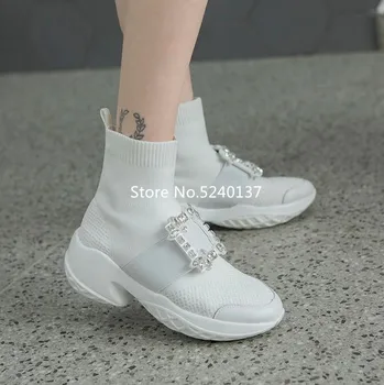 New Thick Bottom Crystals White Women Sock Boots Breathable Knitting Slip-on Runway Casual Ankle Boots Women
New Thick Bottom Crystals White Women Sock Boots Breathable Knitting Slip-on Runway Casual Ankle Boots Women