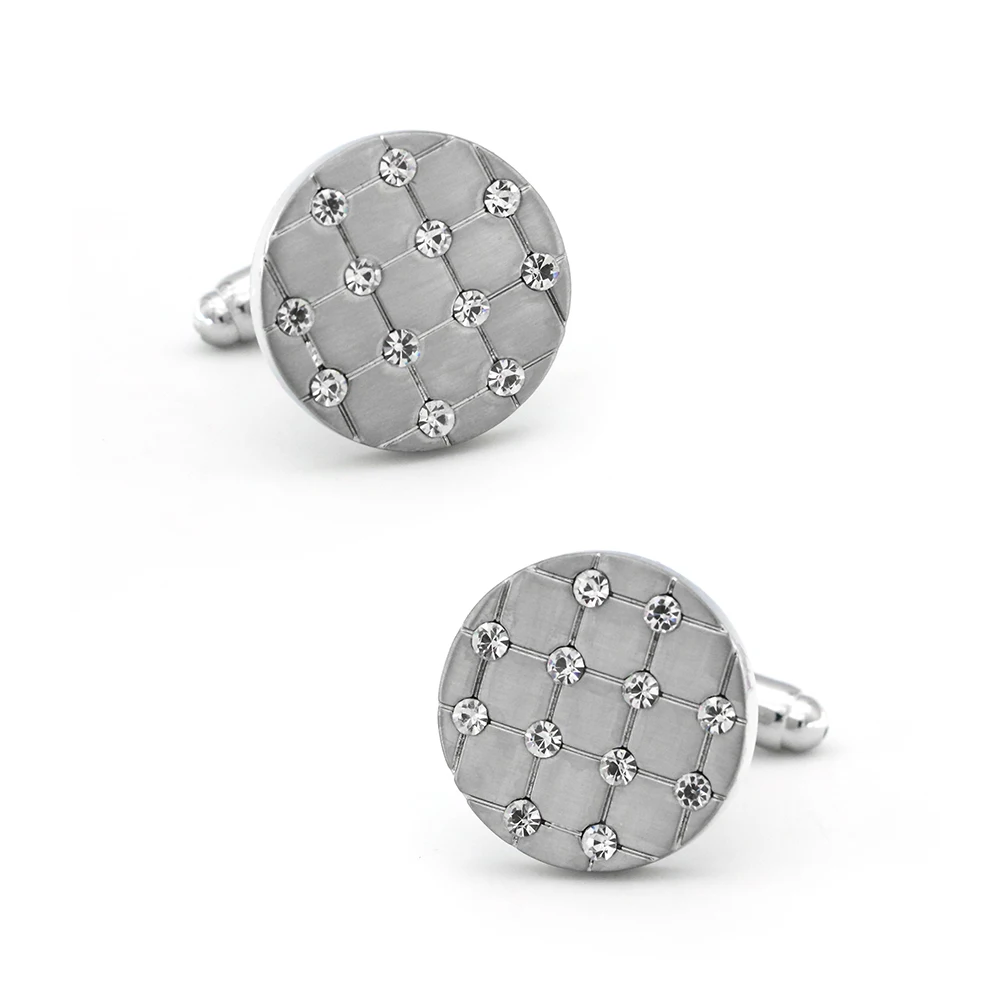 

Round Design Crystal Check Cufflinks For Men Quality Copper Material Silver Color Cuff Links Wholesale&retail