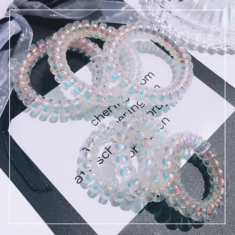 Graceful Unique 1PC/2PCS Elastic Hair Rope Blue Adjustable Telephone Line Pink Acrylic Transparent Exotic Fantasy Wood