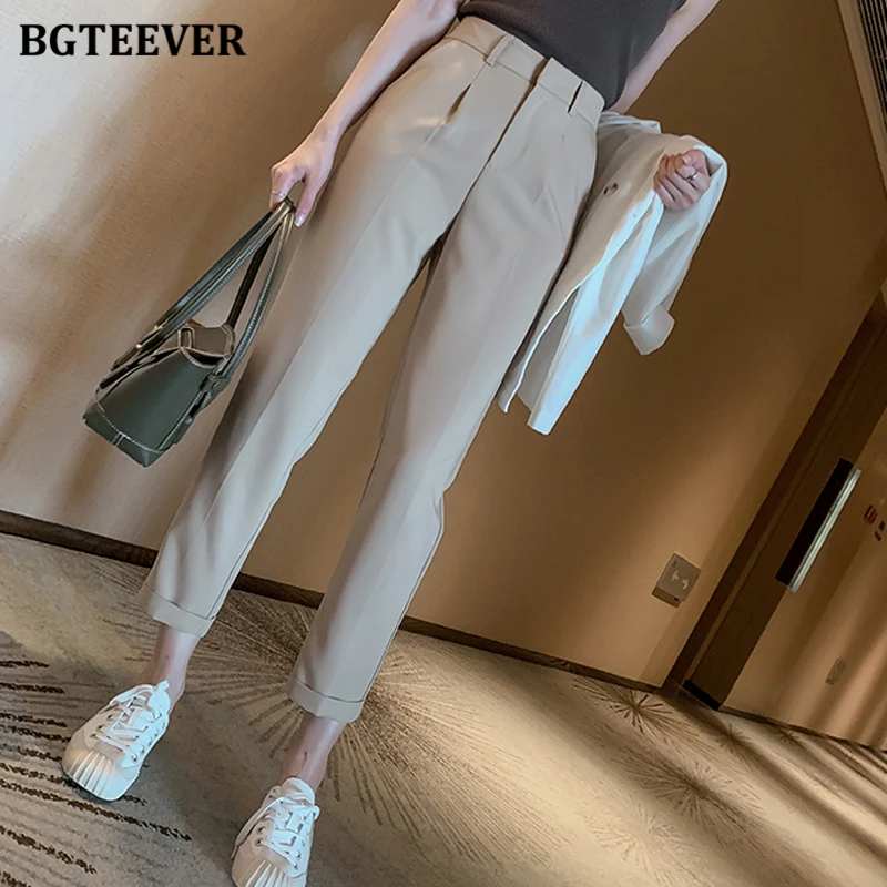 

BGTEEVER Workwear High Waist Pockets Female Suit Pants Casual Loose Women Harem Pants 2020 Autumn Winter Pantalon Femme