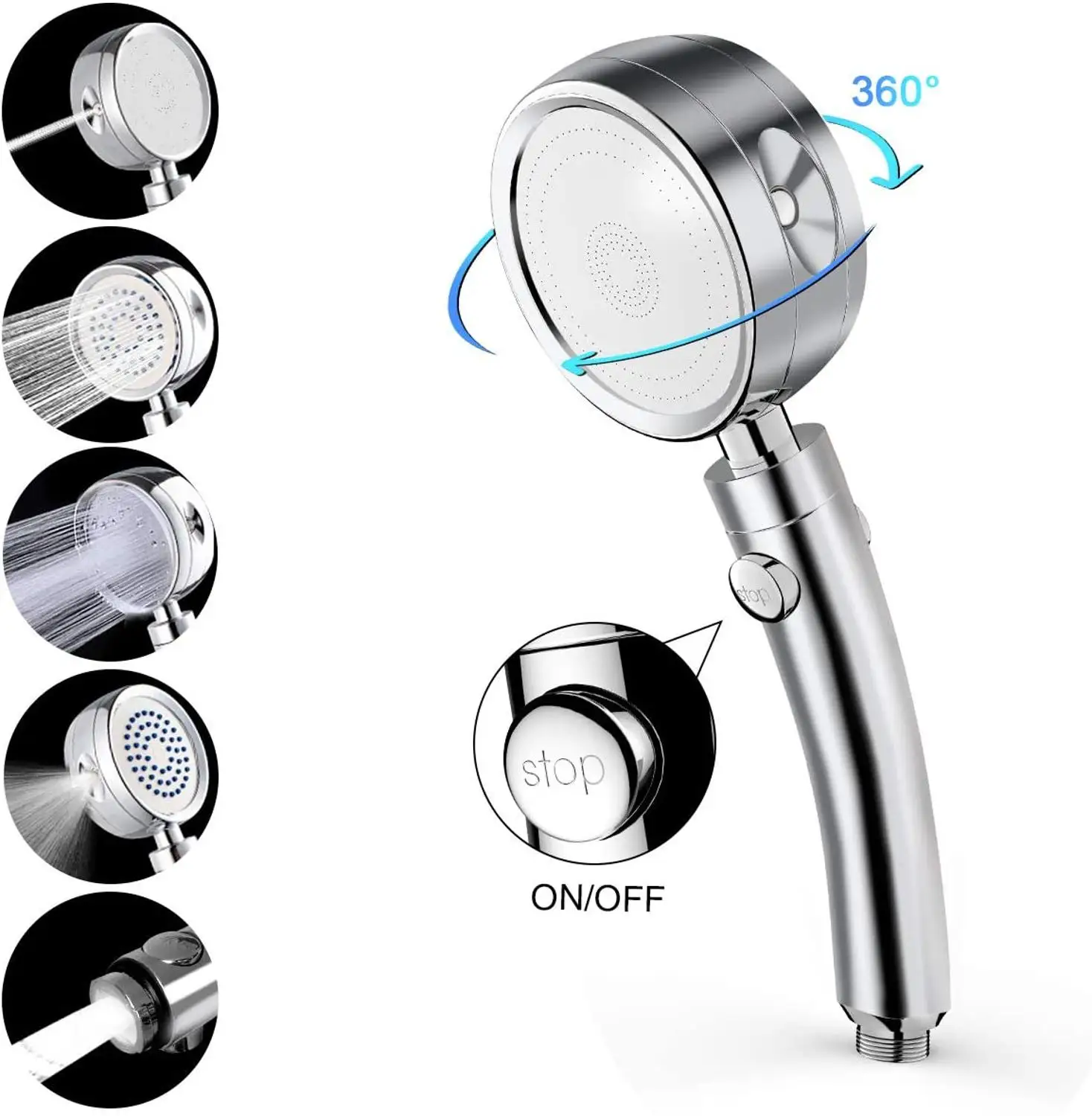 Handheld Shower Head High Pressure 5 Function Adjustable Bath Shower Jets with On/Off Pause Switch Removable Filter with Hose
Handheld Shower Head High Pressure 5 Function Adjustable Bath Shower Jets with On/Off Pause Switch Removable Filter with Hose