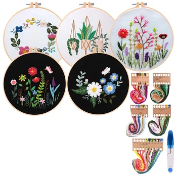 5 Sets Embroidery Starter Kit Cross Stitch Kit with Embroidery Clothes Embroidery Hoops Color Threads Needle Kit
5 Sets Embroidery Starter Kit Cross Stitch Kit with Embroidery Clothes Embroidery Hoops Color Threads Needle Kit